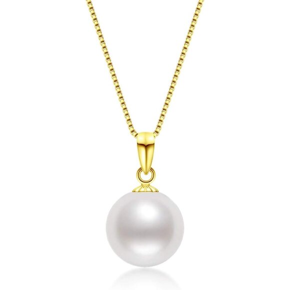 Elegant 18K Gold Freshwater Pearl Necklace with Sterling Silver Chain - 8-10mm S